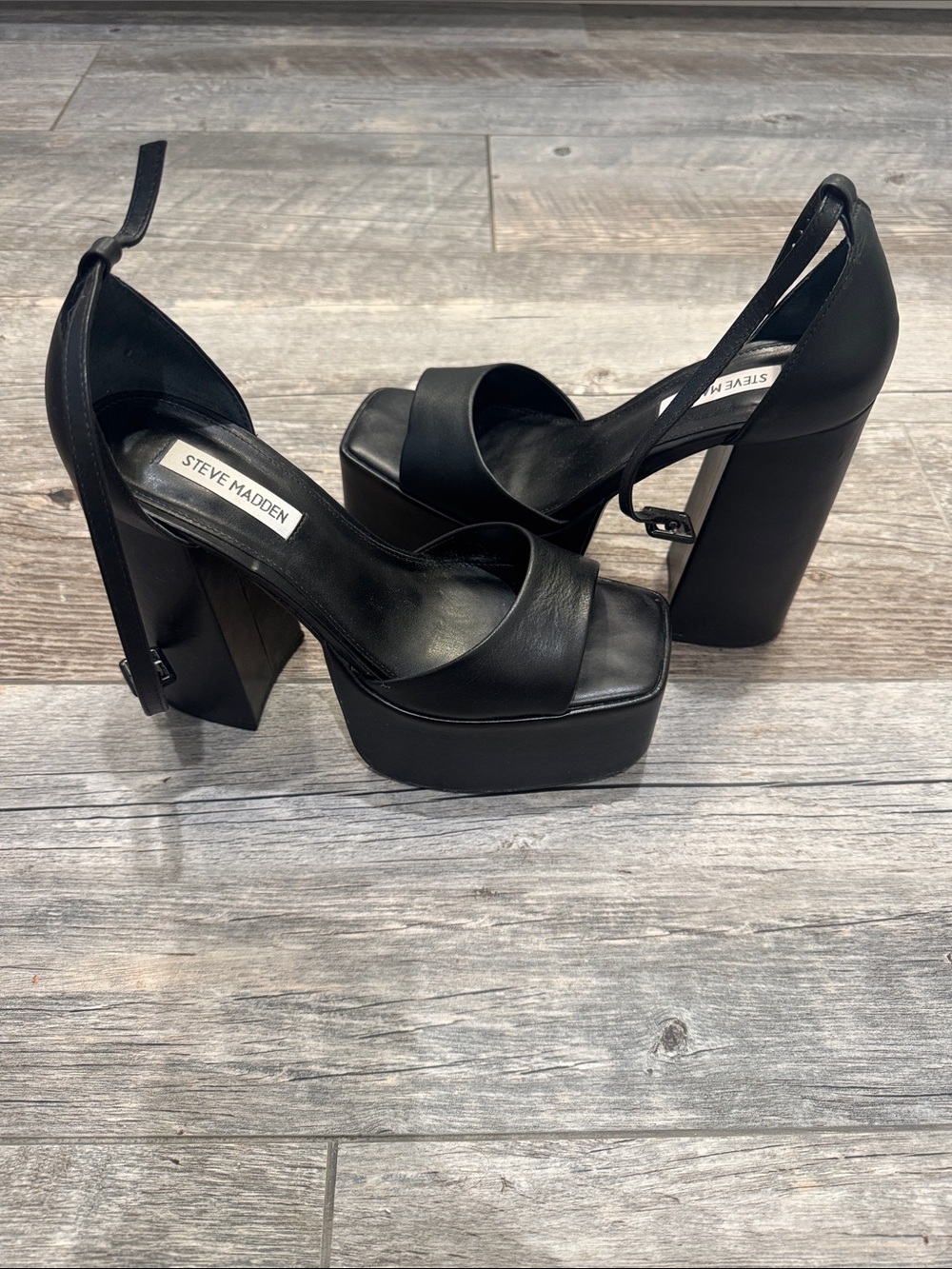 Steve Madden Black Leather Platform Block Heels